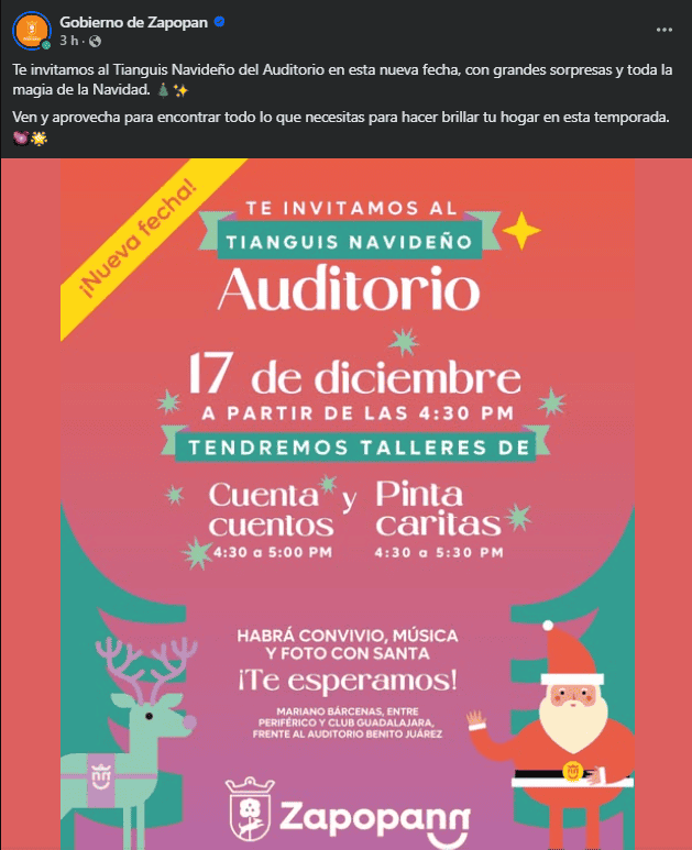 &nbsp;Invitación del Gobierno de Zapopan al Tianguis Navideño. FB / Gobierno de Zapopan