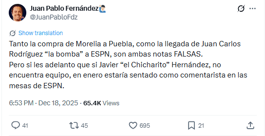 Publicación del periodista. X / @JuanPabloFdz&nbsp;