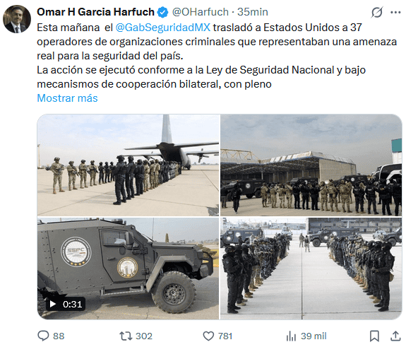 &nbsp;Comunicado del funcionario en redes sociales. X / @OHarfuch