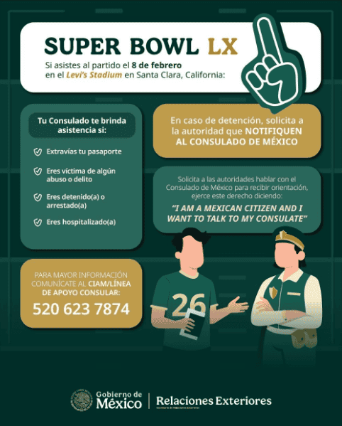 &nbsp;Comunicado de SRE para las y los visistantes en EU que estarán en el Super Bowl. X / @SRE_mx