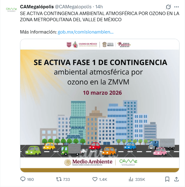 &nbsp;Notificación de las autoridades desde redes sociales. X / @CAMegalopolis
