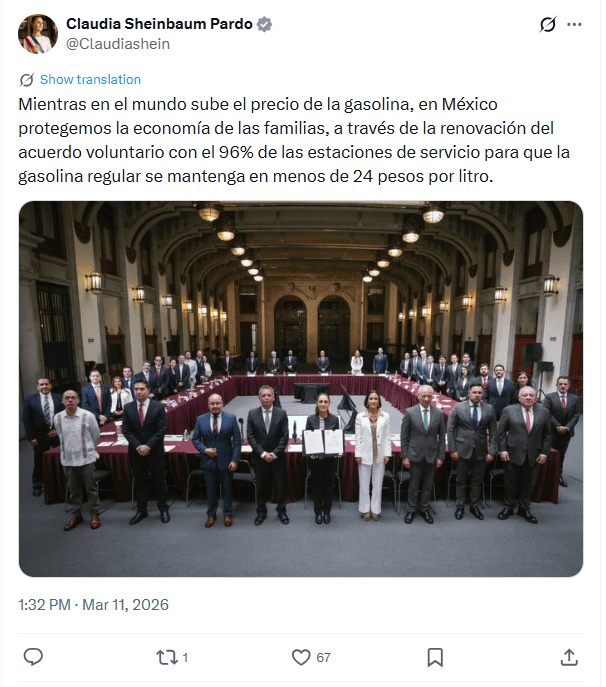 Sheinbaum anuncia renovación del acuerdo voluntario. X / @Claudiashein