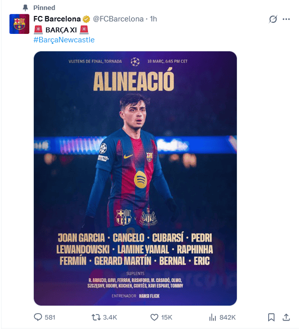 X / @FCBarcelona&nbsp;