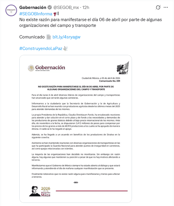 &nbsp;X / @SEGOB_mx