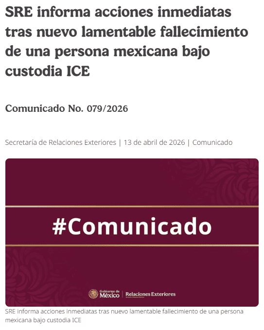 Comunicado de la SRE desde su página oficial. ESPECIAL&nbsp;