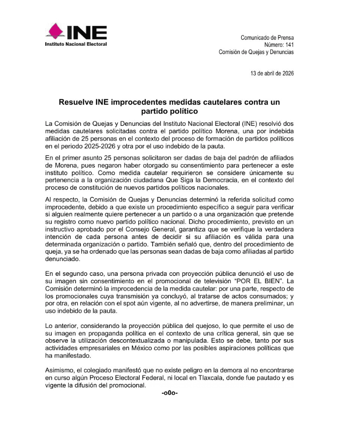 Resolución del INE falla en contra de Salinas Pliego. X / @INEMexico&nbsp;