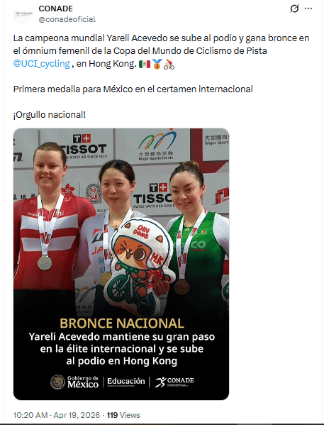 &nbsp;Yareli Acevedo se sube al podio en Hong Kong. X / @conadeoficial