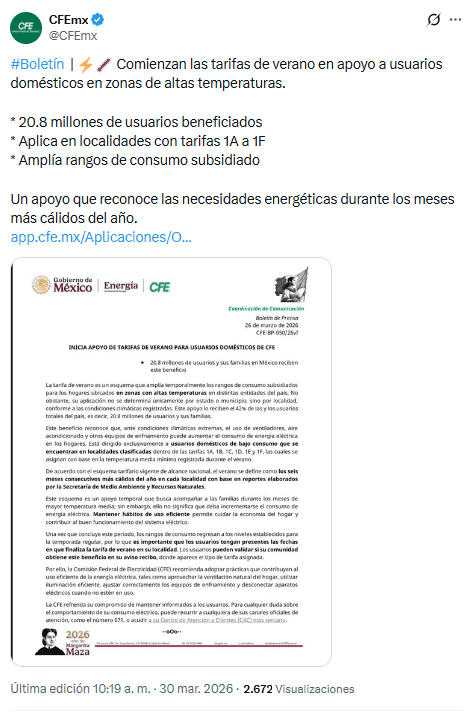 X / @CFEmx&nbsp;