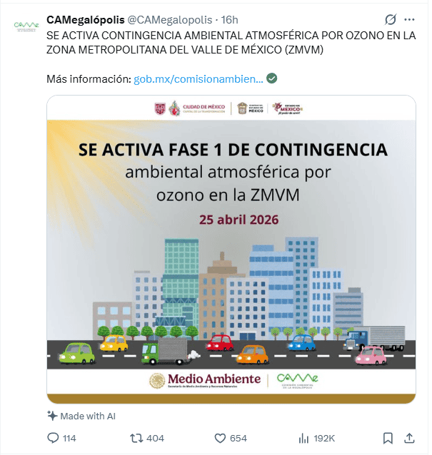 &nbsp;Notificación de las autoridades desde redes sociales. X / @CAMegalopolis
