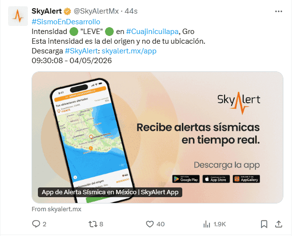 &nbsp;Notificación de SkyAlert. X / @SkyAlertMx