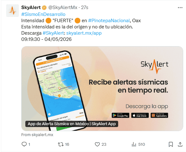 &nbsp;SkyAlert emitió una notificación. X / @SkyAlertMx