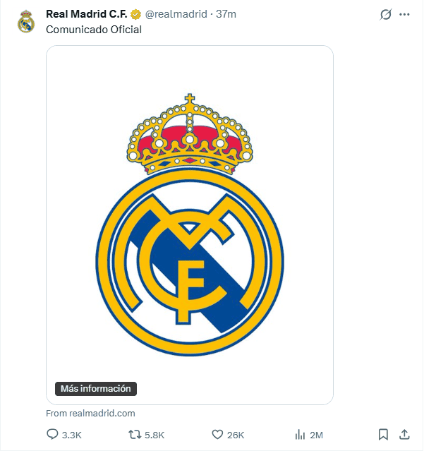 &nbsp;Comunicado sobre la apertura de expedientes. X / @realmadrid