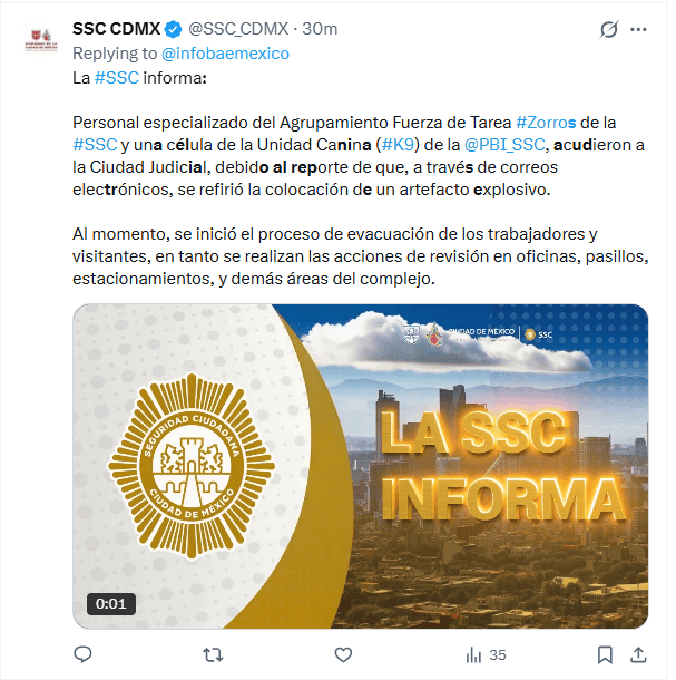 &nbsp;Aviso de la SSC. X / @SSC_CDMX