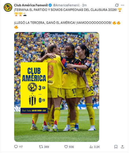 &nbsp;X / @AmericaFemenil