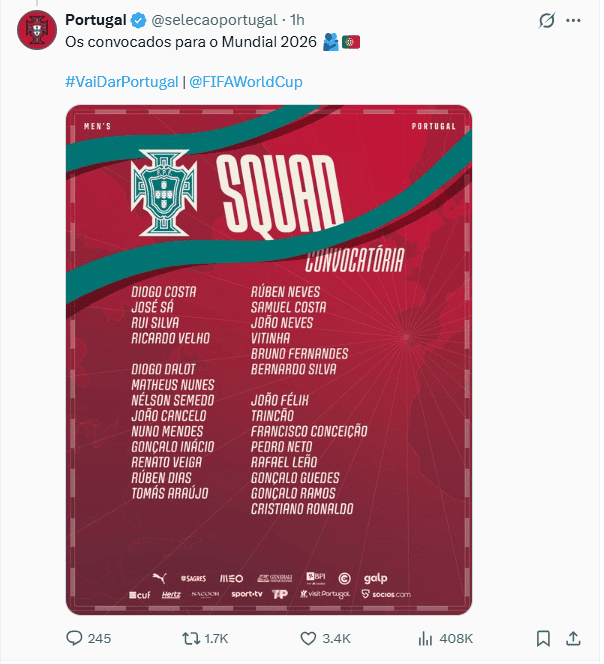 &nbsp;X / @selecaoportugal