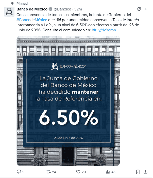 &nbsp;X / @Banxico
