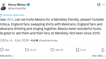 Henry Winter dirigió un mensaje a la Asociación Inglesa de Futbol para organizar una revancha en territorio europeo. ESPECIAL&nbsp;