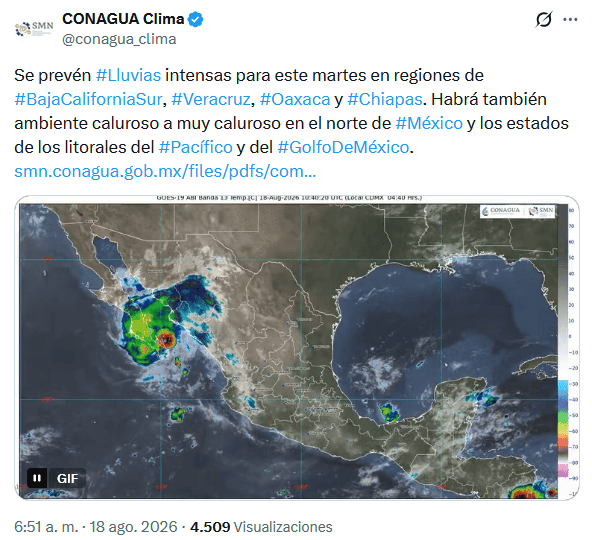 X / @conagua_clima&nbsp;